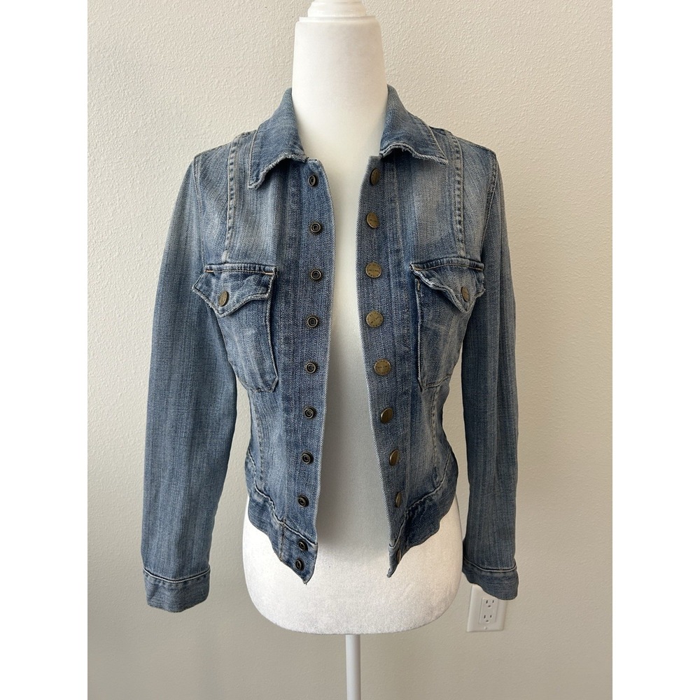 Current Elliot Distressed Denim Snap Jacket Y2K Grunge Indie Tumblr